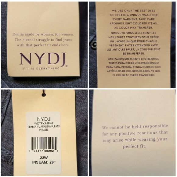 NYDJ Teresa Ankle Wide Leg Jeans with Pleats in Rinse Women's Plus Size 22W - Picture 7 of 16